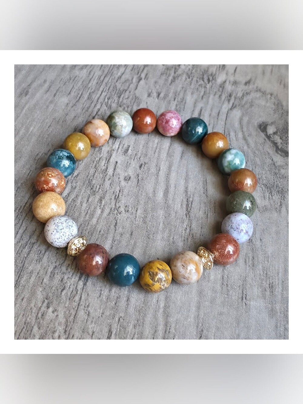 Ocean Jasper Beaded Stretch Bracelet | Natural Stone | 8mm | Handmade - Picture 2 of 5